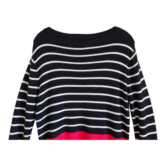 THML Women S Sweater Striped Black White Red Viscose Rabbit Blend Oversized 38" - Picture 5 of 7